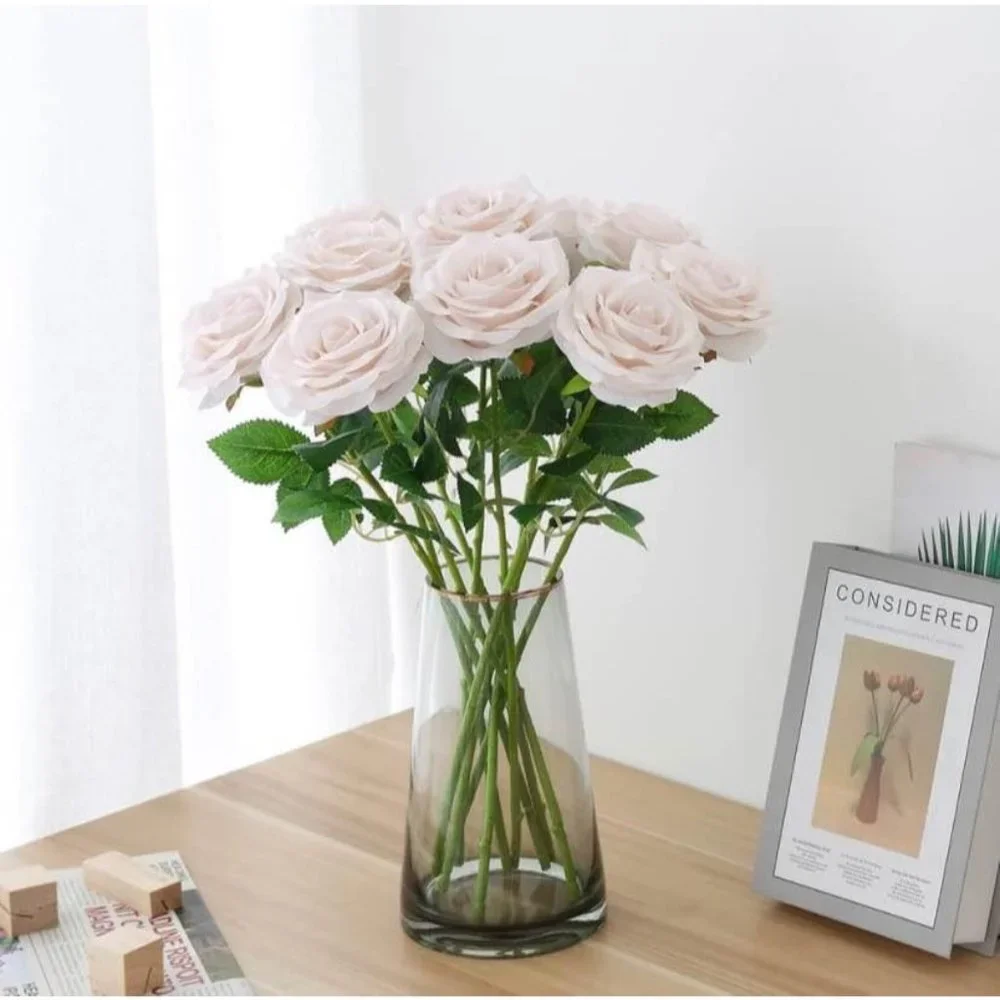 10 Count Nude Flower Faux Cream Roses Stems Wedding Bouquet Centerpiece Decor